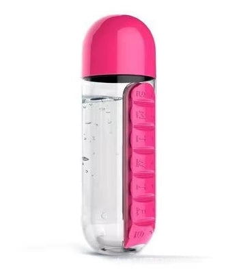 Portable Water Bottle with Daily Pill Organizer