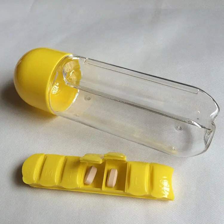 Portable Water Bottle with Daily Pill Organizer