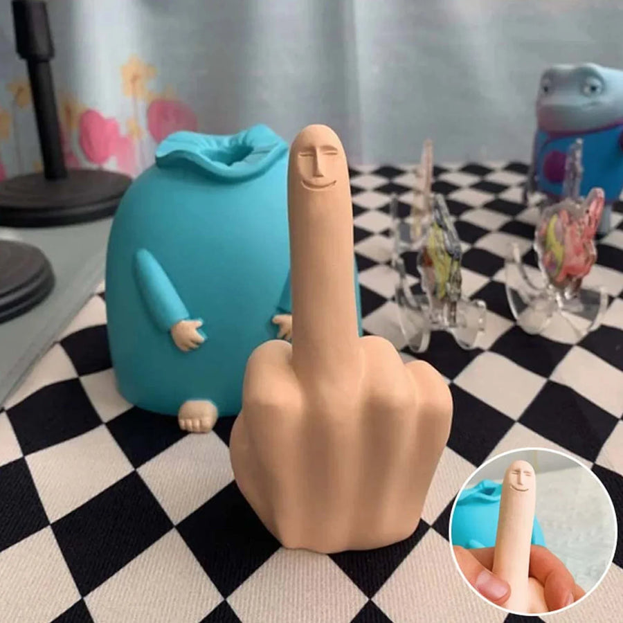 Happy Middle Finger Desk Decor – Funny Wooden Mood Lifter