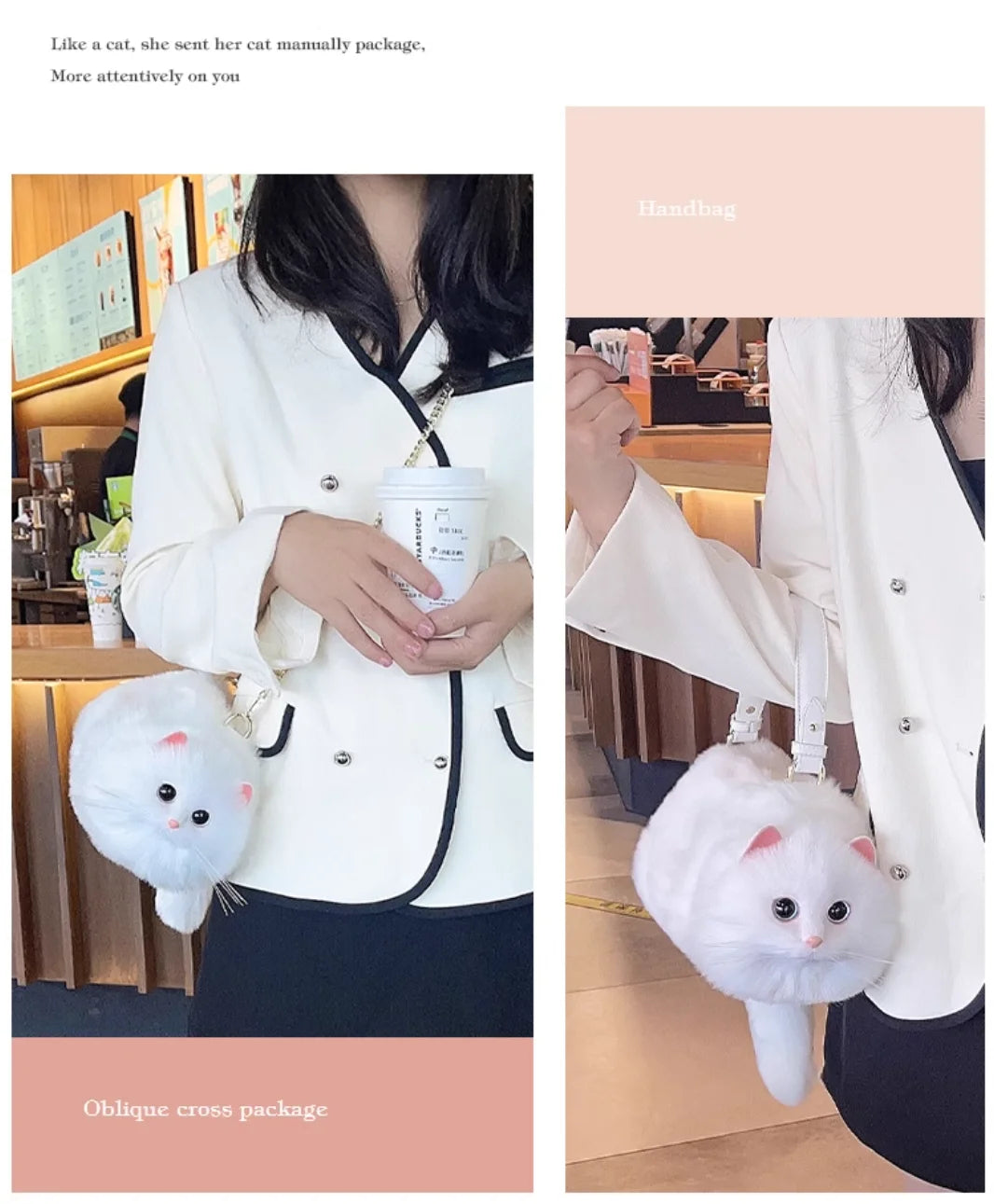 Realistic Handmade Furry Cat Shoulder Bag