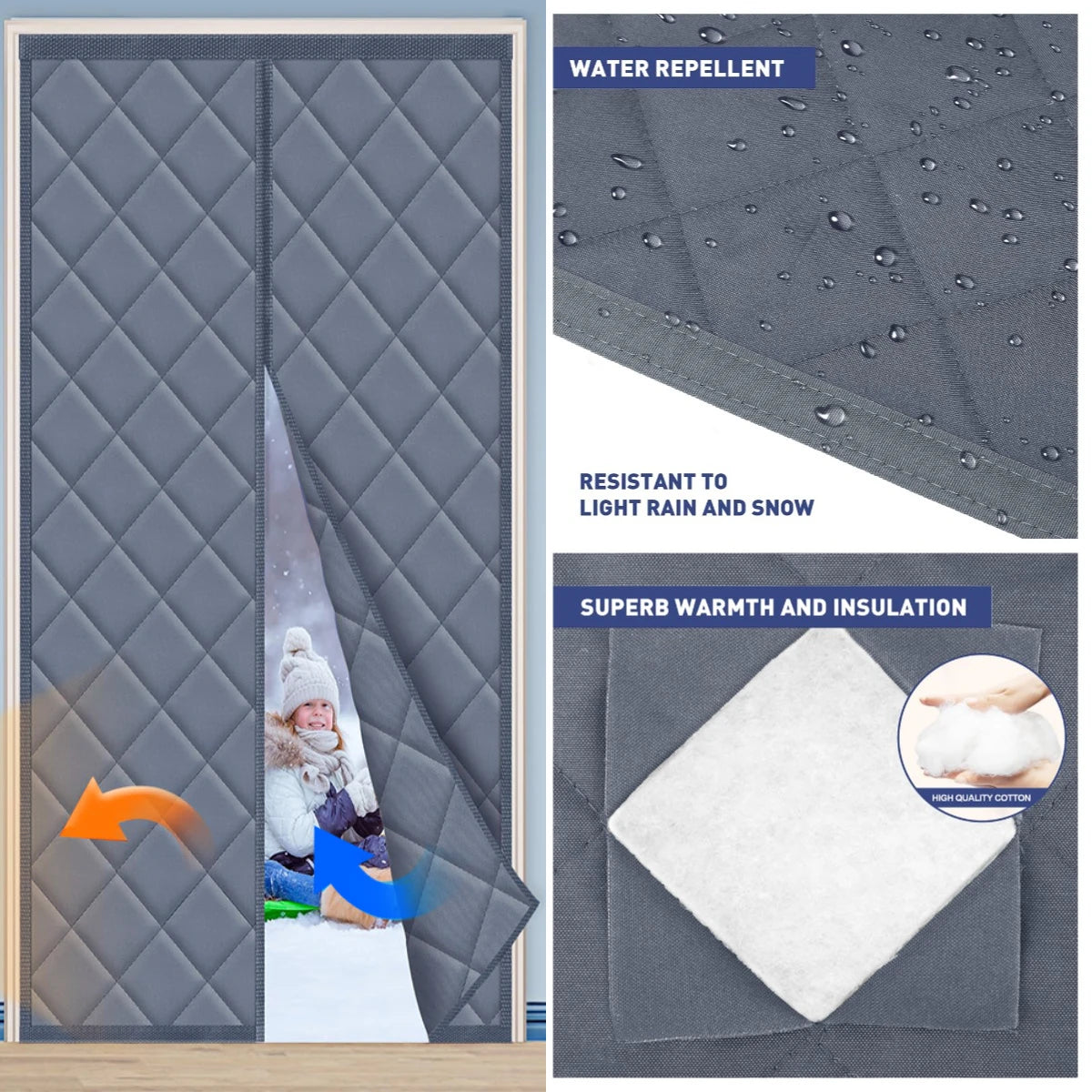 Magnetic Thermal Door Curtain Draft & Noise Blocker