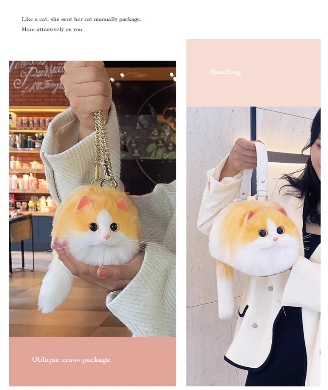 Realistic Handmade Furry Cat Shoulder Bag