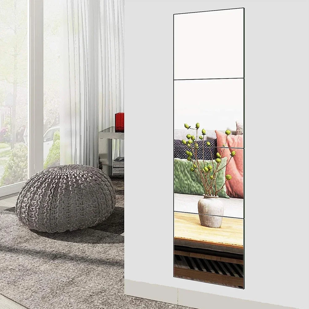 3D acrylic mirror wall stickers arranged on a wall