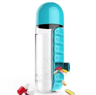 Portable Water Bottle with Daily Pill Organizer