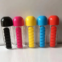 Portable Water Bottle with Daily Pill Organizer