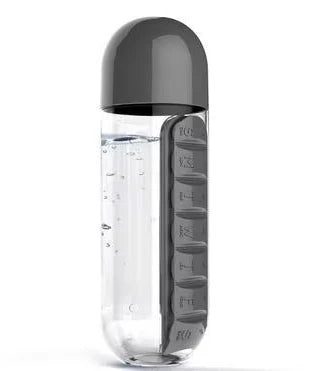 Portable Water Bottle with Daily Pill Organizer