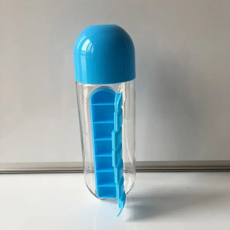 Portable Water Bottle with Daily Pill Organizer