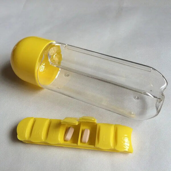 Portable Water Bottle with Daily Pill Organizer
